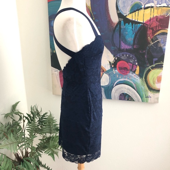 Guess Sleeveless Navy Lace Mini Dress - Picture 2 of 7